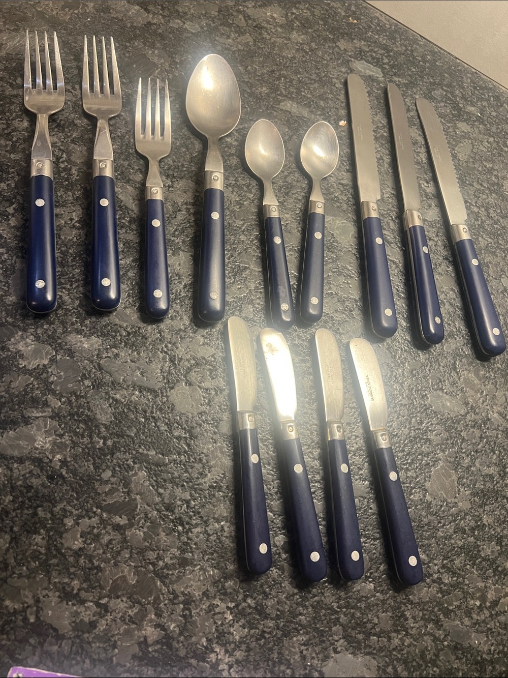 13 pc Le Prix Stainless Korea Navy Flatware Set. Forks, knives, spoons, spreader